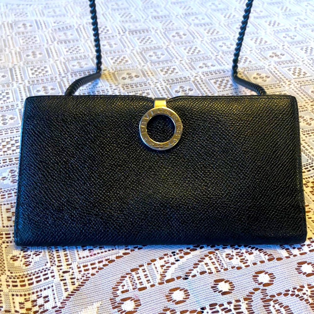Bvlgari black leather slim bifold long wallet- EXC Condition!